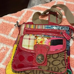 Colorful Patchwork Crossbody Bag - Pink Accent